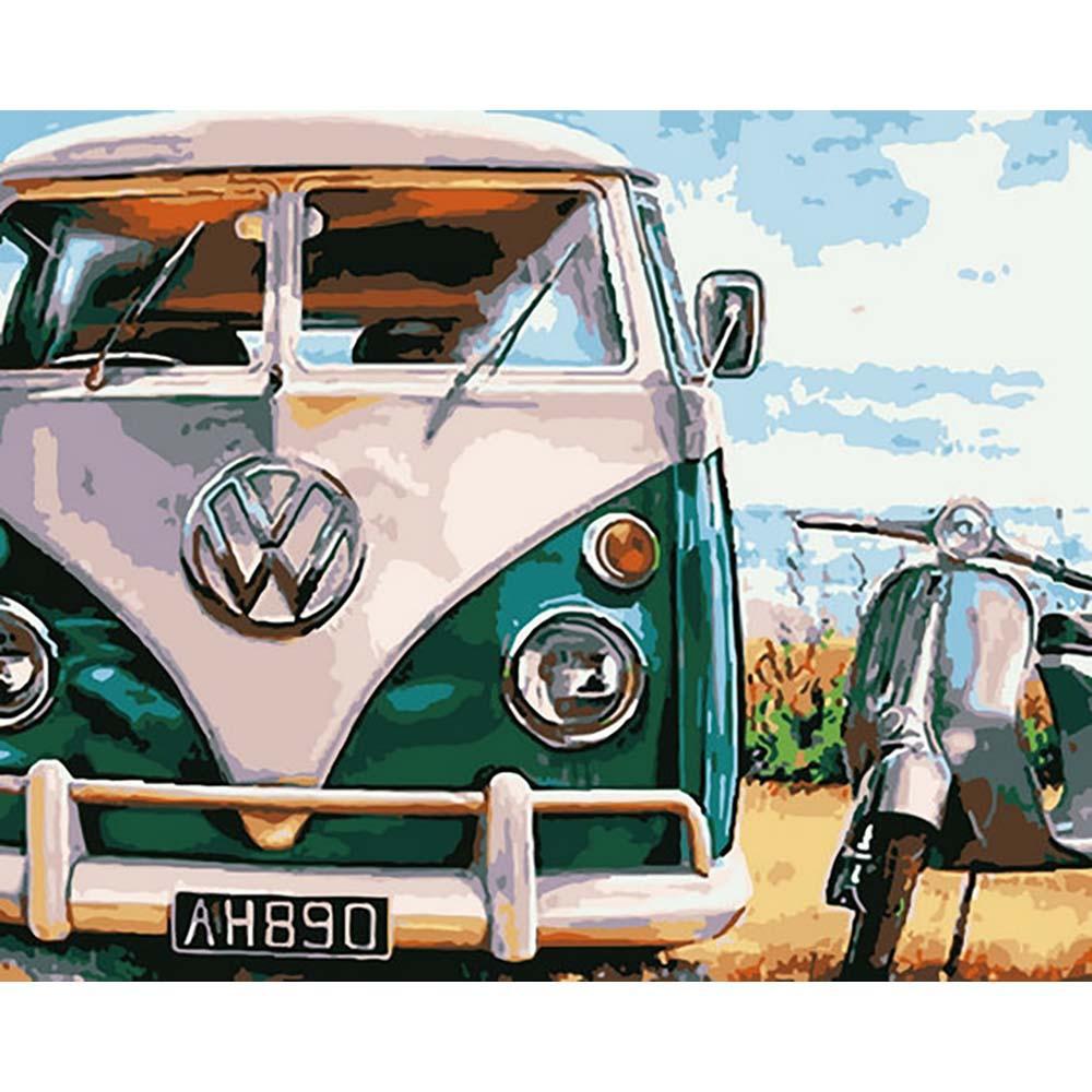 Paint by numbers   Old Bus and Scooter | Paint by Numbers