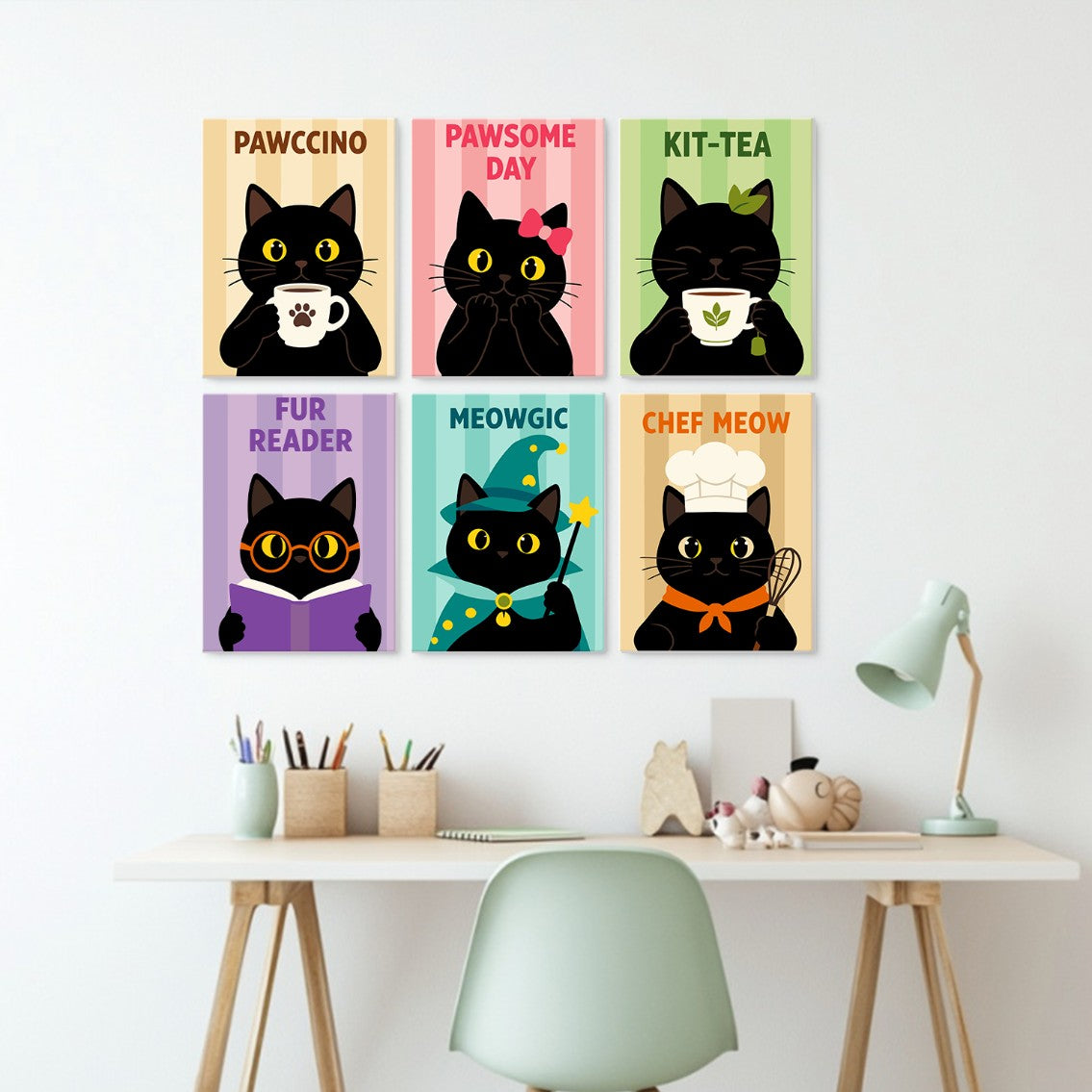 6 Wooden Board Mini Paintings – Coffee & Whiskers
