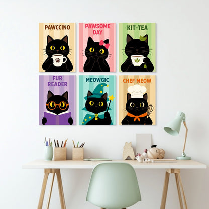 6 Wooden Board Mini Paintings – Coffee & Whiskers