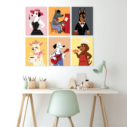 6 Wooden Board Mini Paintings – Dapper Dogs