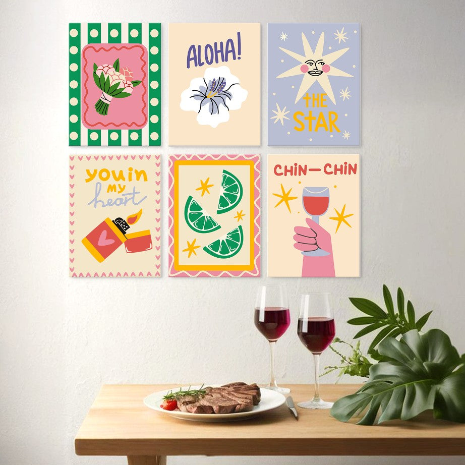 6 Wooden Board Mini Paintings – Cheers and Wishes