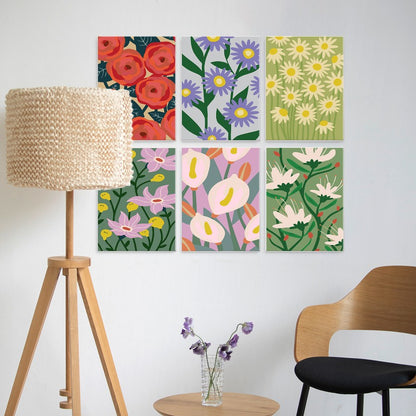 6 Wooden Board Mini Paintings – Bold Blooms