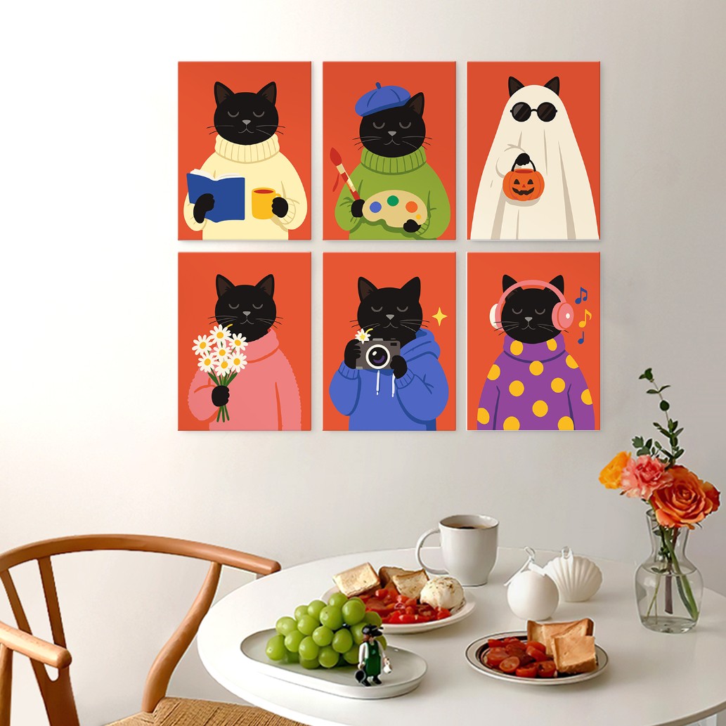 6 Wooden Board Mini Paintings – Cozy Cat Sason