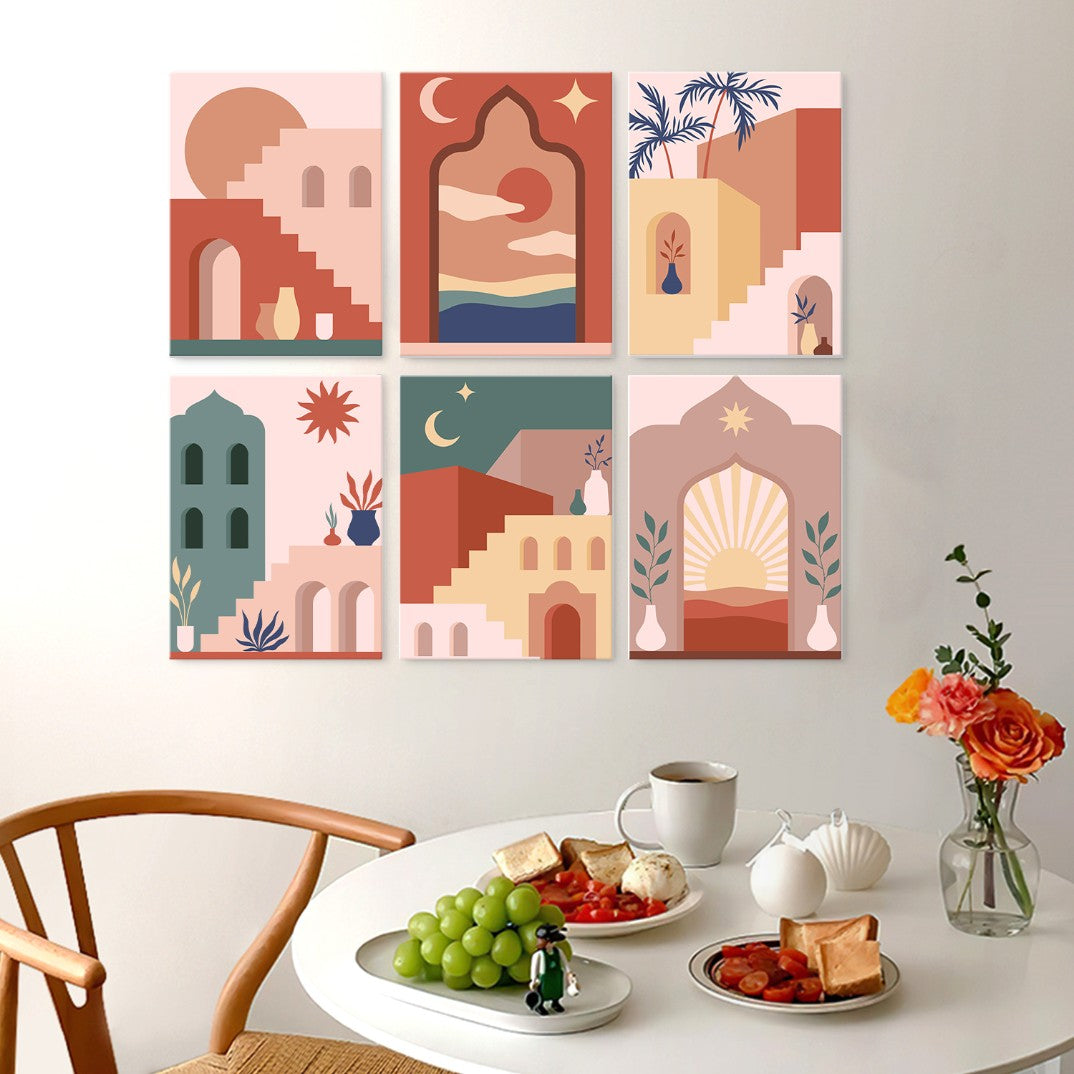 6 Wooden Board Mini Paintings – Desert Doorways