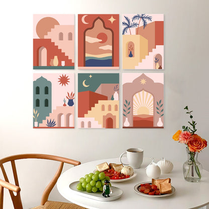 6 Wooden Board Mini Paintings – Desert Doorways