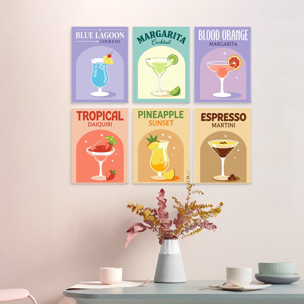 6 Wooden Board Mini Paintings – Colorful Cocktails