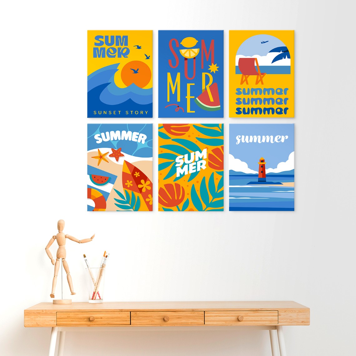 6 Wooden Board Mini Paintings – Summer Sunset Story