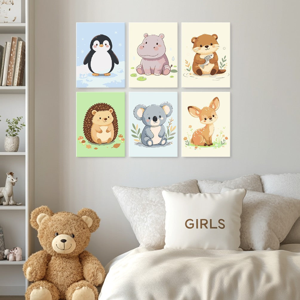 6 Wooden Board Mini Paintings – Baby Animal Friends