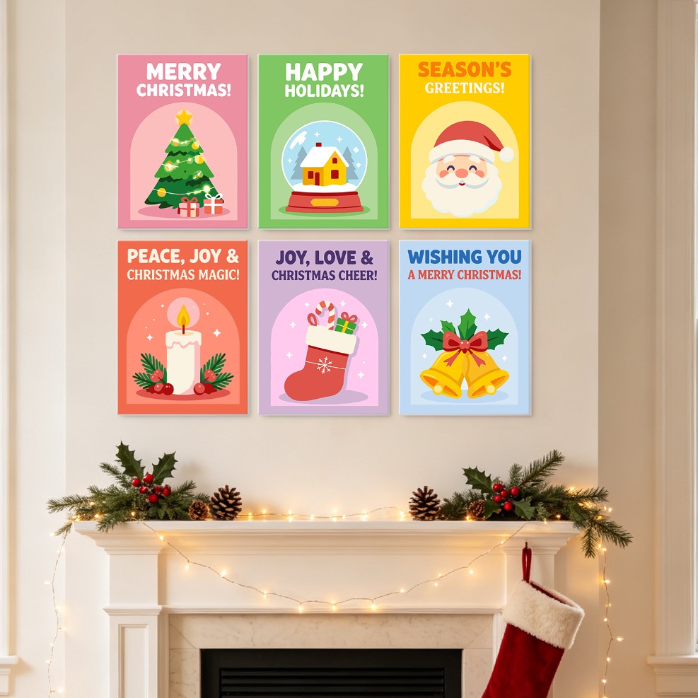6 Wooden Board Mini Paintings – Holiday Wishes