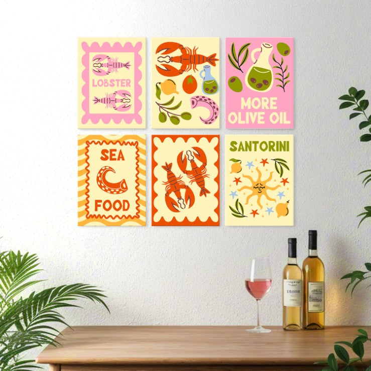 6 Wooden Board Mini Paintings – Mediterranean Catch