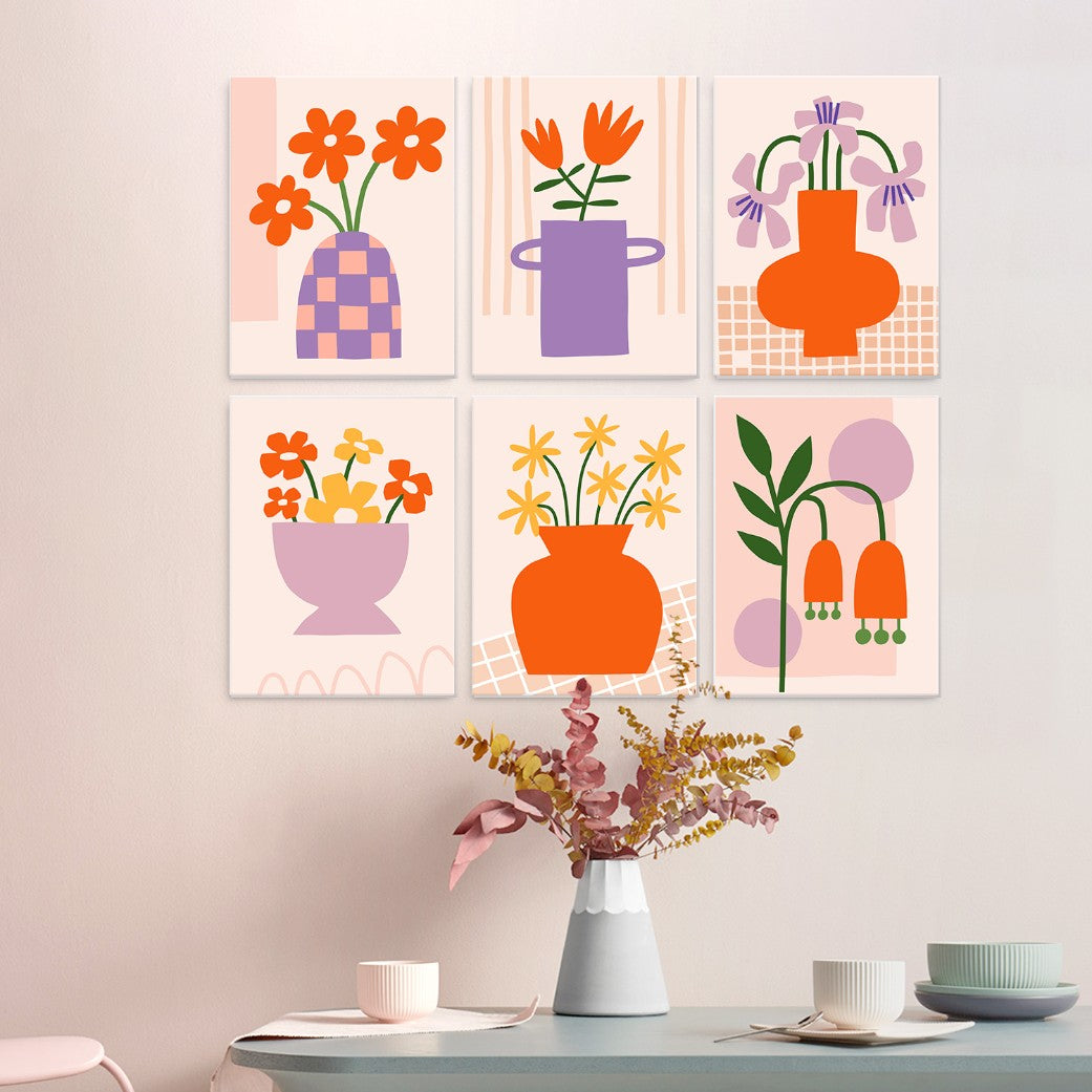 6 Wooden Board Mini Paintings – Vase Full of Blooms