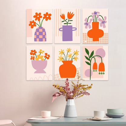 6 Wooden Board Mini Paintings – Vase Full of Blooms