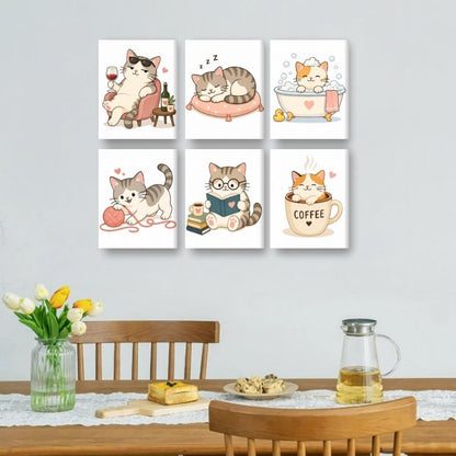 6 Mini Paintings - Kawaii Cat Life Set
