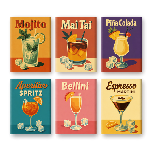 6 Mini Paintings - Old School Cocktail Set-Paint by numbers