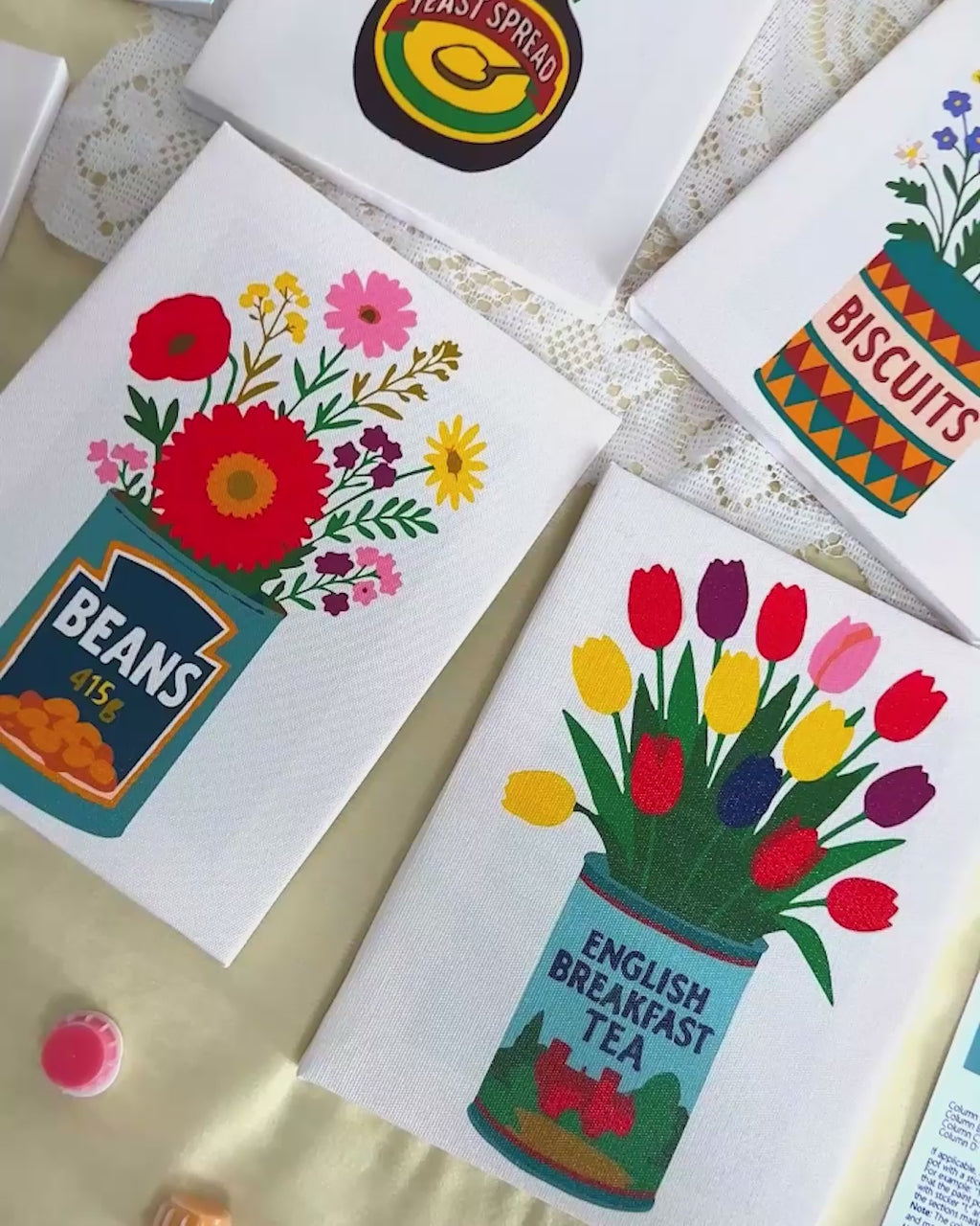 6 Mini Paintings - Flowers in Cans Set