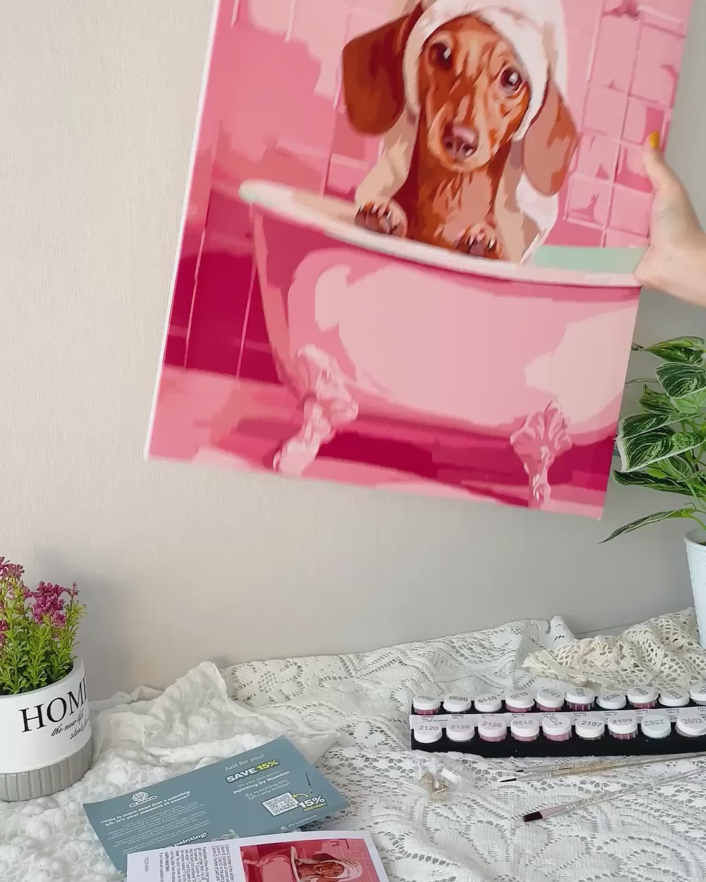 Dachshund in bath | Paint by Number