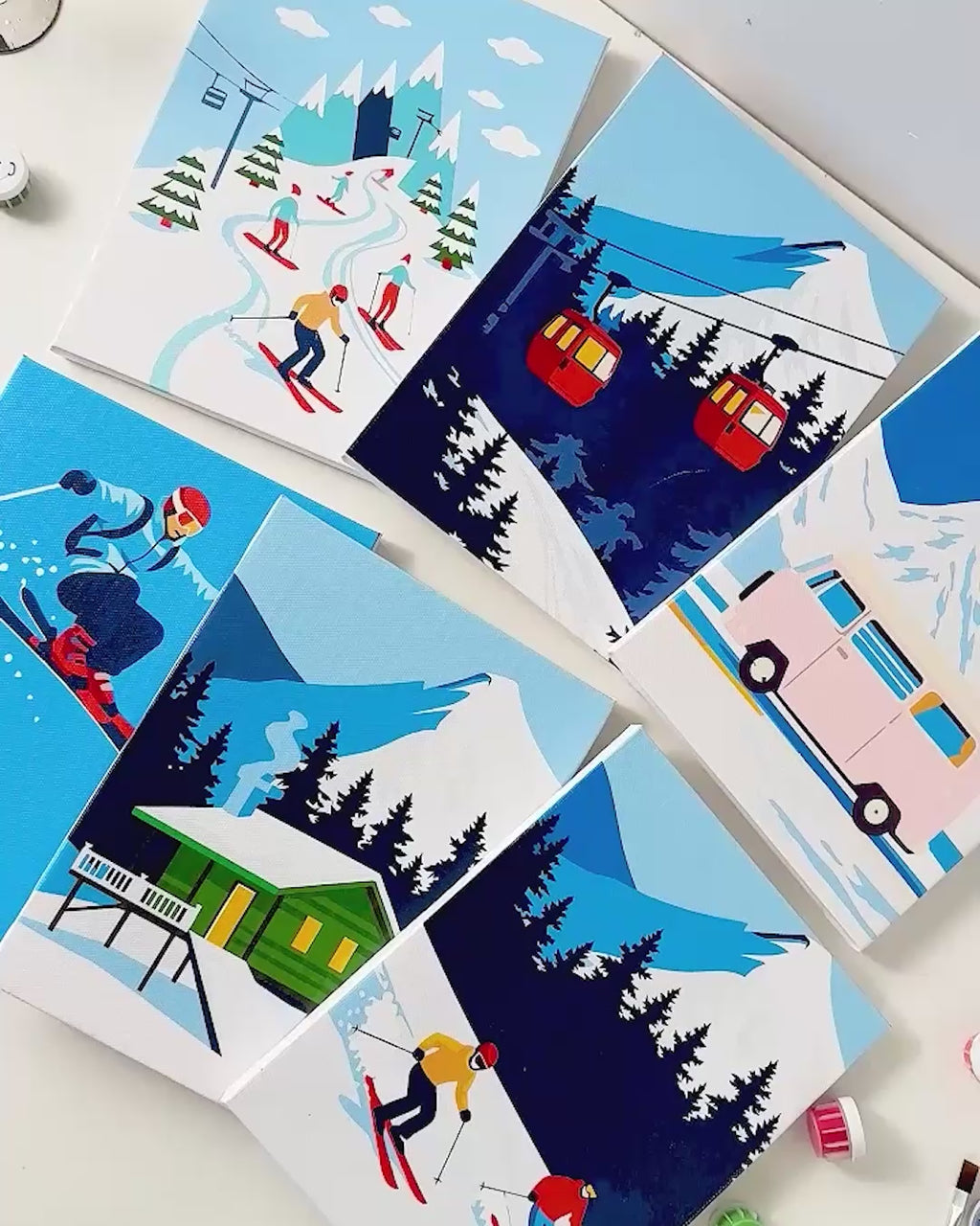 6 Mini Paintings - Ski Set