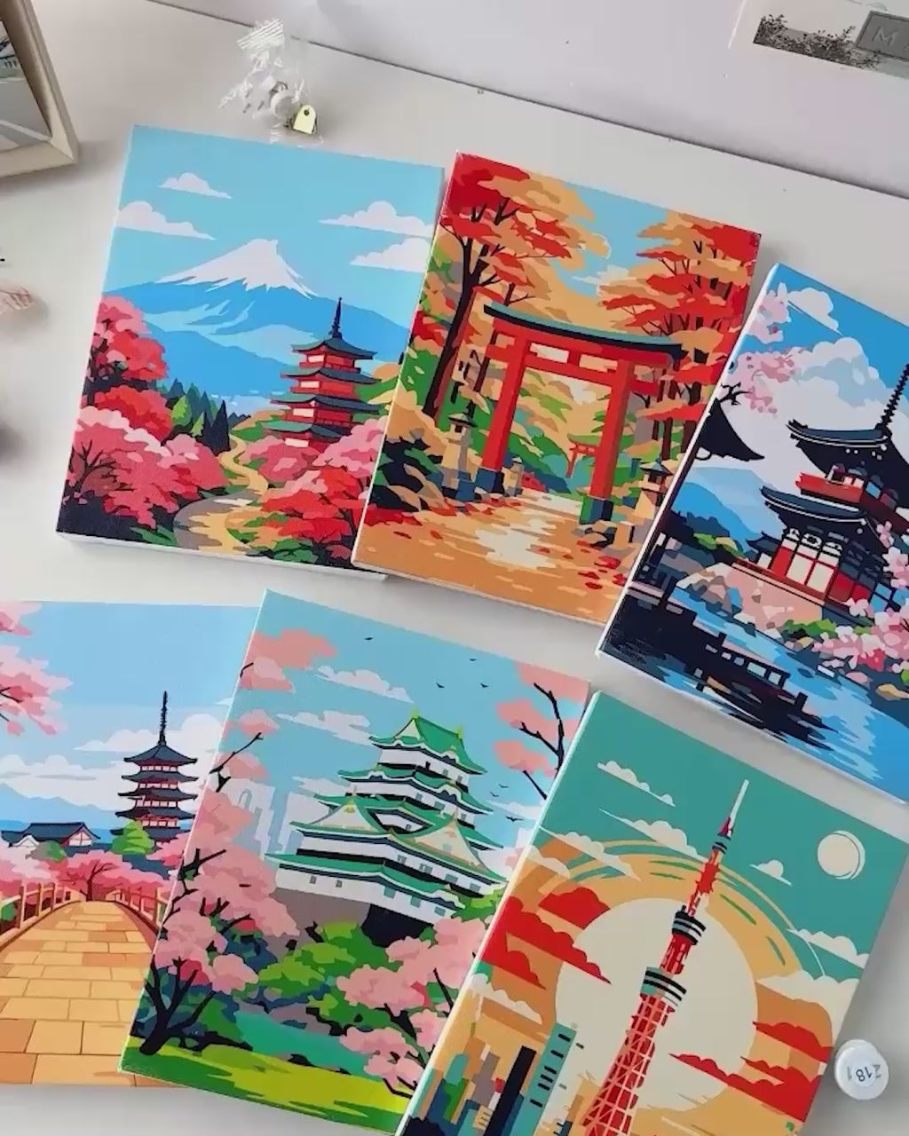 6 Mini Paintings - Japanese Landscapes Set