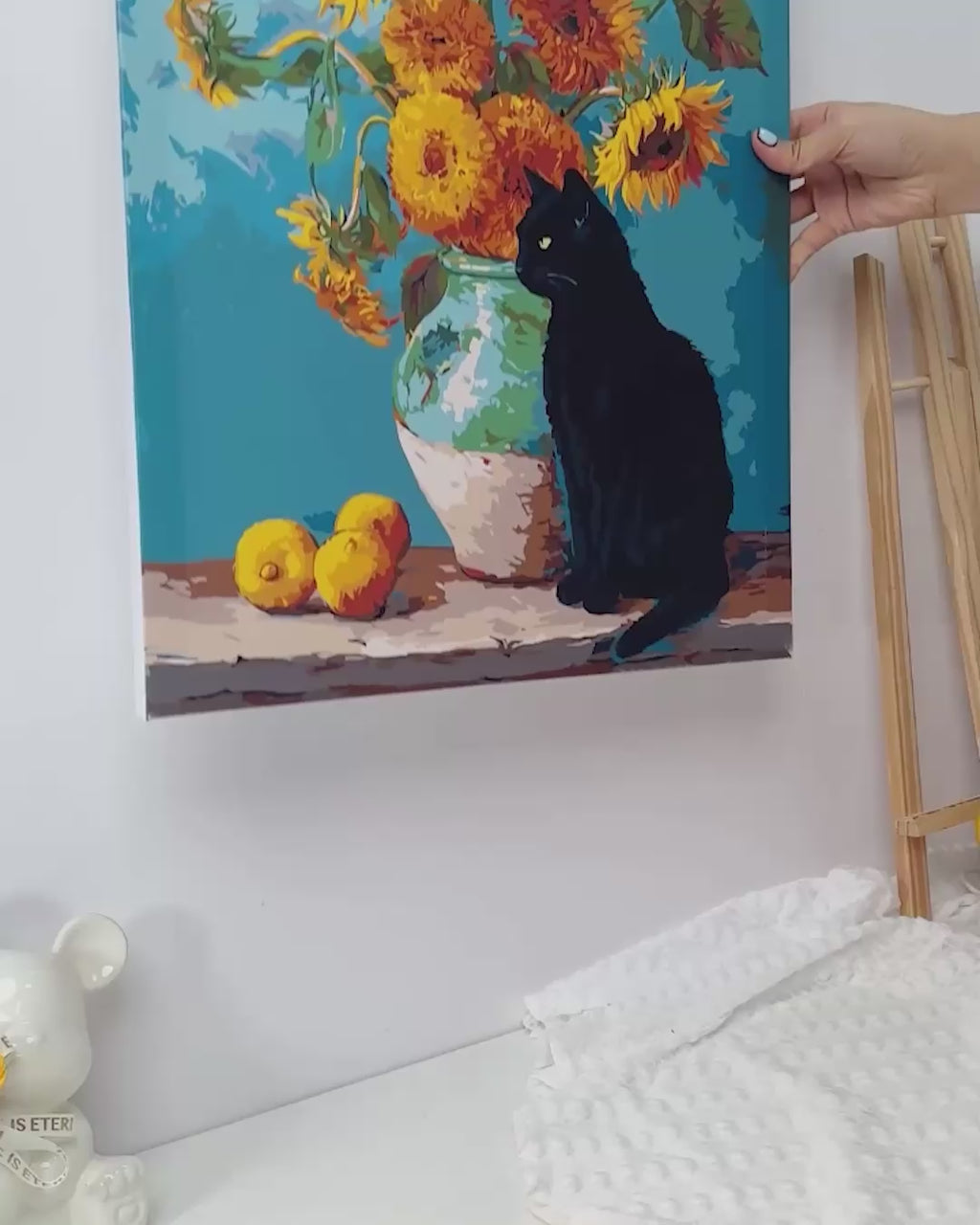 Famous sunflowers and a black cat | Paint by Number
