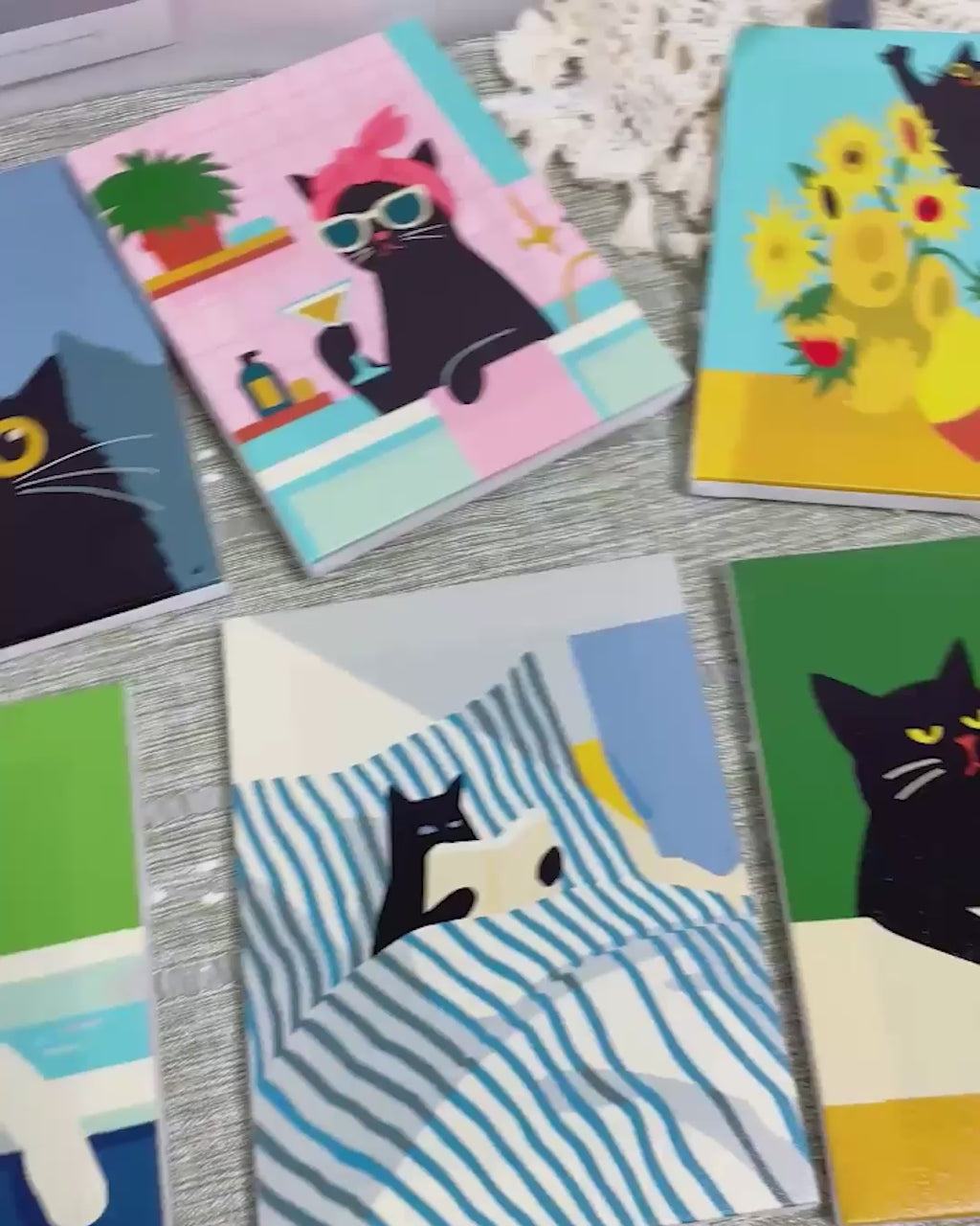 6 Mini Paintings - Crazy Cat Set