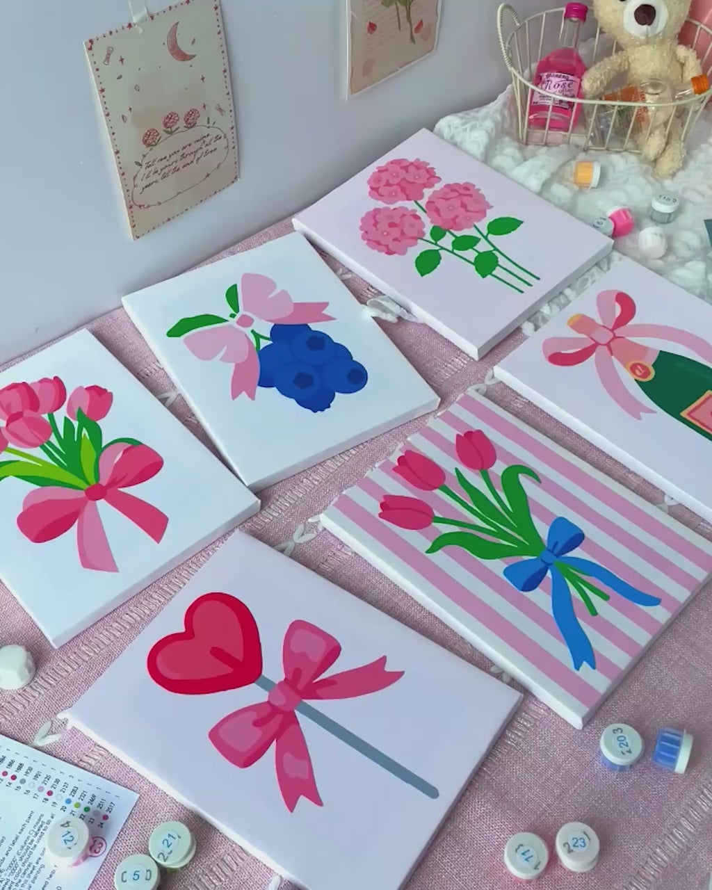 6 Mini Paintings - Pink Aesthetics Set