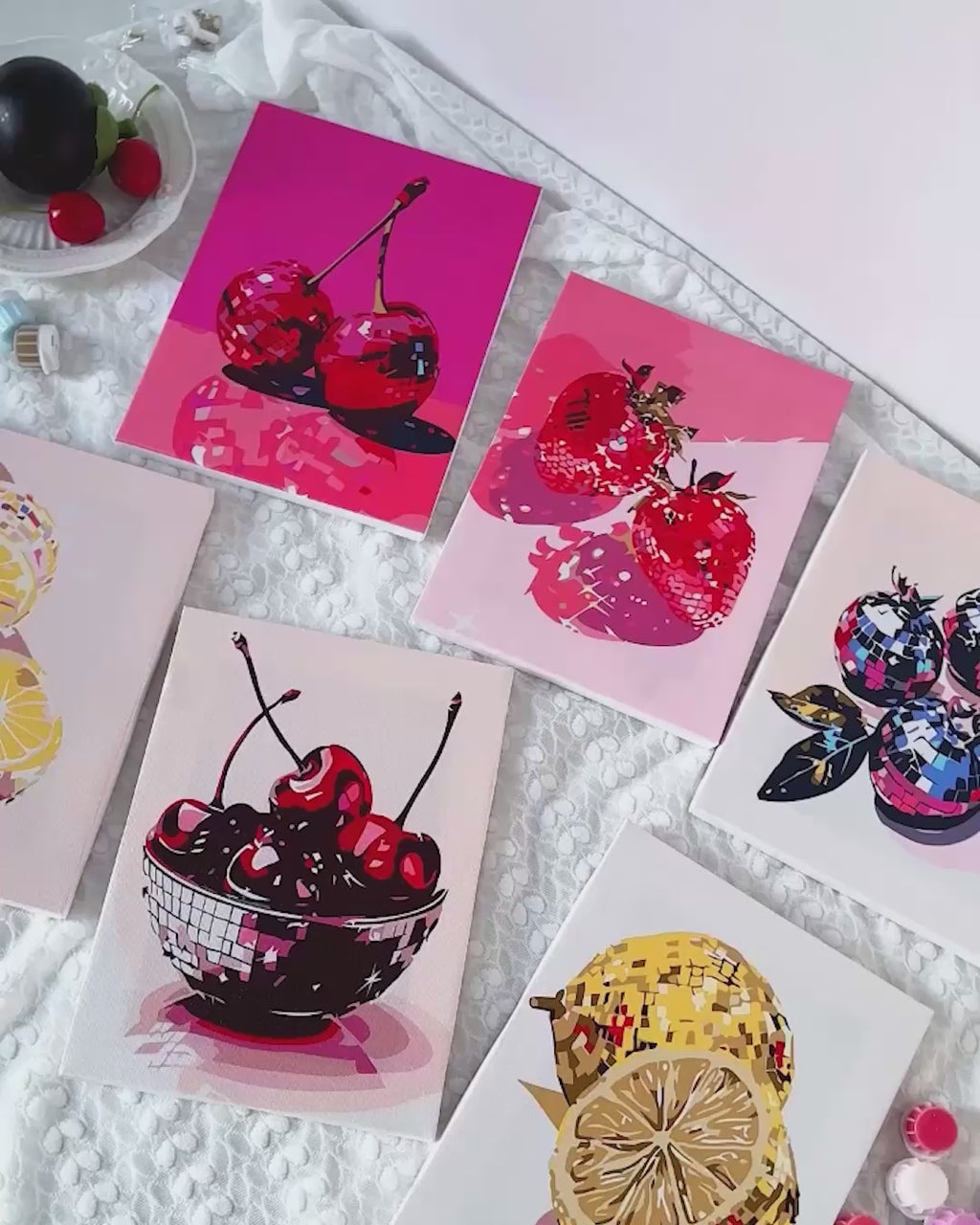 6 Mini Paintings - Disco Fruit Set